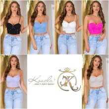 Bauchfreies Damen Träger Bustier-Top mit Strasssteinen Blau
