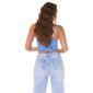 Bauchfreies Damen Träger Bustier-Top mit Strasssteinen Blau