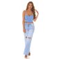 Bauchfreies Damen Träger Bustier-Top mit Strasssteinen Blau