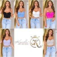 Cropped womens strappy bustier top with rhinestones white