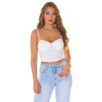 Cropped womens strappy bustier top with rhinestones white...