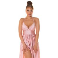Womens strappy satin maxi dress with high vent antique pink