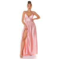 Womens strappy satin maxi dress with high vent antique pink