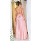 Womens strappy satin maxi dress with high vent antique pink