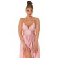 Womens strappy satin maxi dress with high vent antique pink