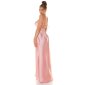 Womens strappy satin maxi dress with high vent antique pink