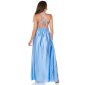 Womens strappy satin maxi dress with high vent baby blue
