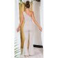 Damen One-Shoulder Overall Jumpsuit mit Schlag Beige