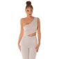Damen One-Shoulder Overall Jumpsuit mit Schlag Beige
