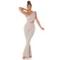 Damen One-Shoulder Overall Jumpsuit mit Schlag Beige