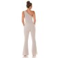 Damen One-Shoulder Overall Jumpsuit mit Schlag Beige