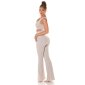 Damen One-Shoulder Overall Jumpsuit mit Schlag Beige