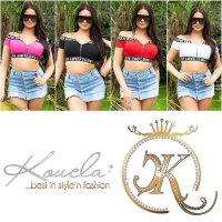 Sexy womens off-the-shoulder crop top with zip "LOVE" red