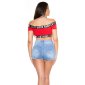Sexy womens off-the-shoulder crop top with zip "LOVE" red