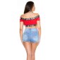 Sexy Damen Off-Shoulder Crop Top mit Zipper "LOVE" Rot