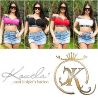 Sexy Damen Off-Shoulder Crop Top mit Zipper "LOVE" Weiß