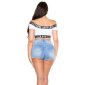 Sexy Damen Off-Shoulder Crop Top mit Zipper "LOVE" Weiß