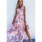 Long womens summer chiffon maxi dress with flowers antique pink Onesize (UK 8,10,12)