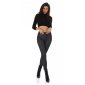 Karierte Damen High Waist Stoffhose mit Gürtel Dunkelgrau
