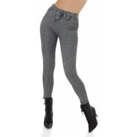 Checked womens high waist trousers with tie belt light grey