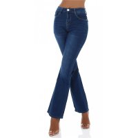 Trendige Damen Bootcut-Jeans in Used-Look Dunkelblau