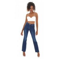 Trendige Damen Bootcut-Jeans in Used-Look Dunkelblau