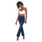 Trendige Damen Bootcut-Jeans in Used-Look Dunkelblau