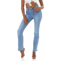 Trendige Damen Bootcut-Jeans in Used-Look Hellblau