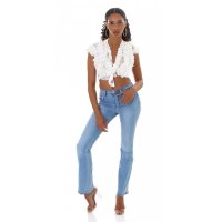 Trendy womens bootcut jeans in used look light blue