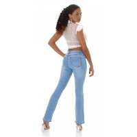 Trendy womens bootcut jeans in used look light blue