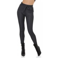 Checked womens high waist trousers with tie belt dark grey UK 10/12 (S/M)