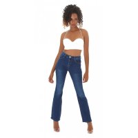 Trendige Damen Bootcut-Jeans in Used-Look Dunkelblau 42 (XL)