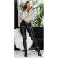 Skinny womens high-waisted cargo trousers in leather look black