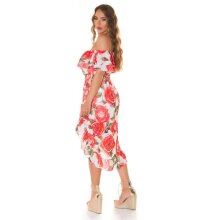 Damen Carmen-Kleid mit Blumenmuster inkl. Gürtel Rot