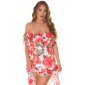 Damen Carmen-Kleid mit Blumenmuster inkl. Gürtel Rot