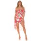 Damen Carmen-Kleid mit Blumenmuster inkl. Gürtel Rot