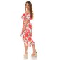 Damen Carmen-Kleid mit Blumenmuster inkl. Gürtel Rot