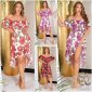 Damen Carmen-Kleid mit Blumenmuster inkl. Gürtel Rot