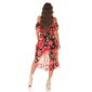 Womens high-low Carmen dress with flowers incl. belt black