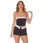 Womens bandeau crop top with deco border black-white