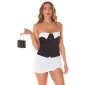 Womens bandeau top with button facing black-white