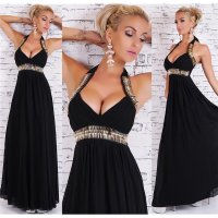 Womens floor-lenght chiffon evening gown maxi dress black...
