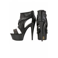 Sexy Damen Gogo Plateau High Heels mit Netzstoff Schwarz