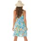 Short womens strappy summer dress with flowers baby blue