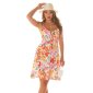 Short womens strappy summer dress with flowers beige