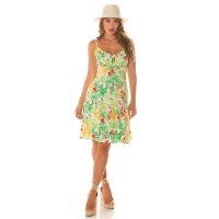 Short womens strappy summer dress with flowers green