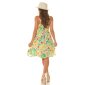 Short womens strappy summer dress with flowers green