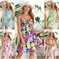 Short womens strappy summer dress with flowers green