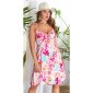 Kurzes Damen Sommerkleid mit Blumen und Trägern Weiß