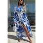 Long womens summer maxi dress with paisley pattern white/blue Onesize (UK 8,10,12)